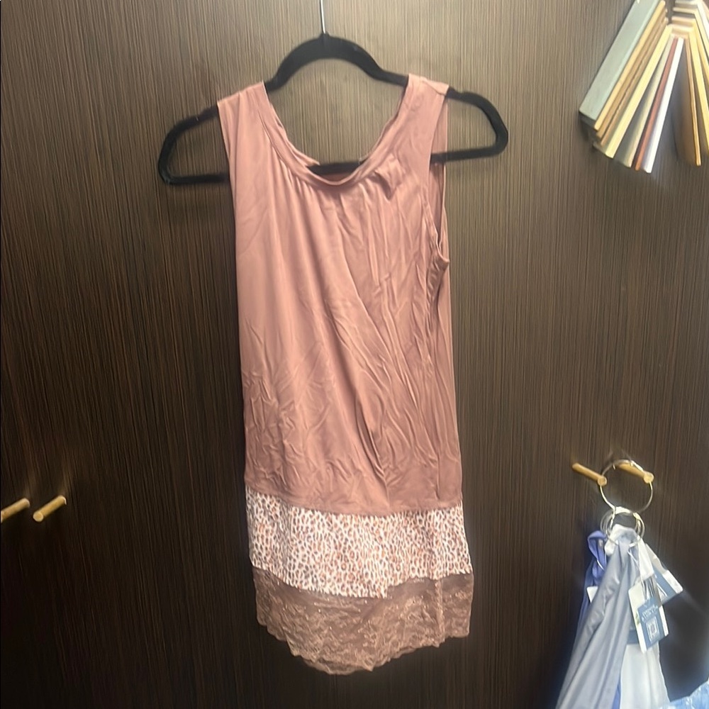 LOGO by Lori Goldstein Asymmetrical Pink and Brown Tiered Tank Top